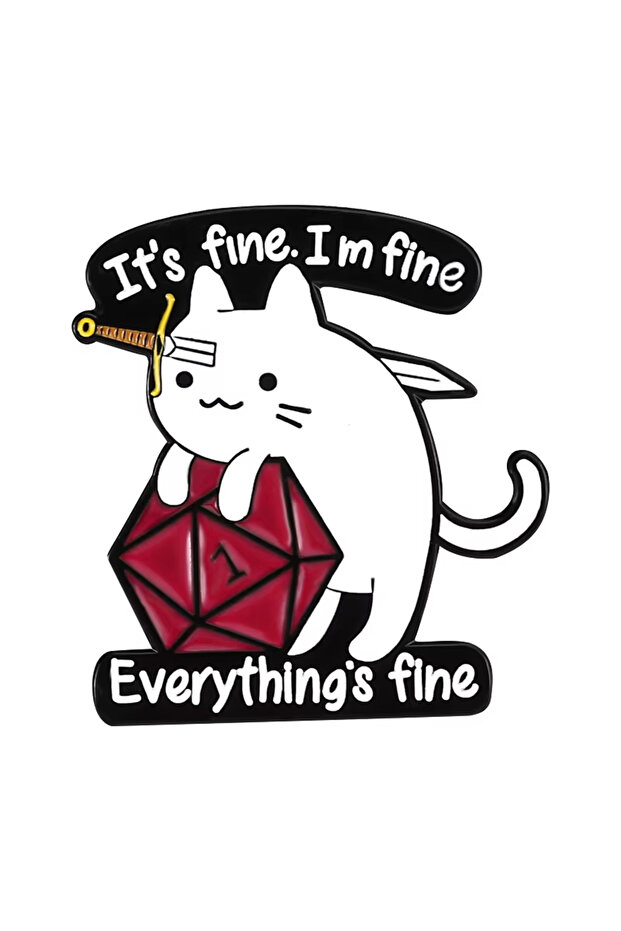 AN046 TRPG DICE Game Collect Badge Enamel Pins I'm Fine Black Playing Dice Brooches Backpack Lapel B