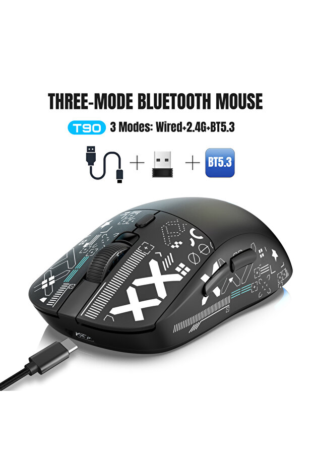 T90 Black Popular HXSJ T90 2.4G 3-Mode Silent Buttons Ergonomic Colorful RGB Backlit 650mAh Recharge