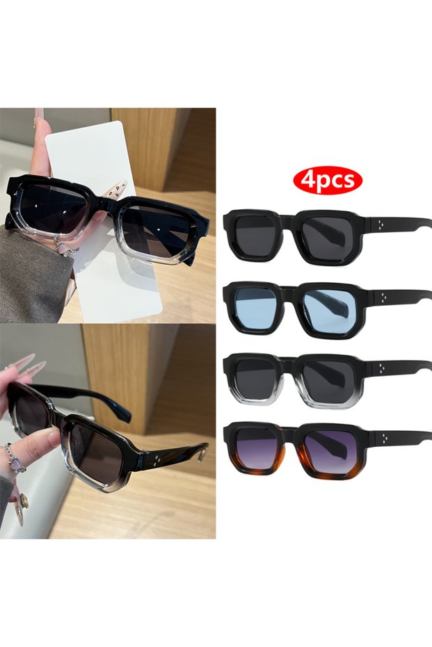 4pcs z01 4pcs Fashion Square Sunglasses Women Men Small Frame Brand Double Bridge Sun Glasses Female