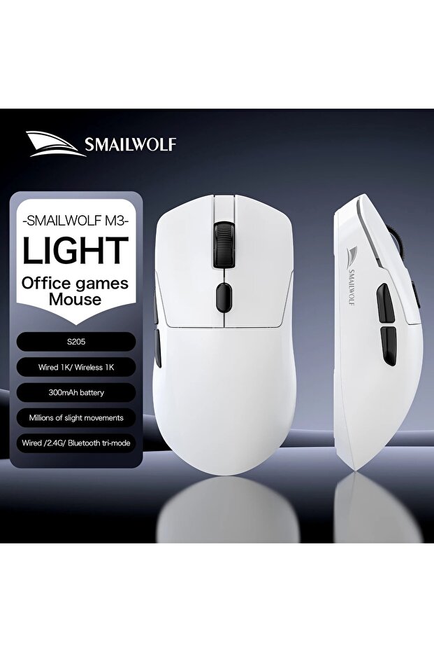 M3 S205 White SMAILWOLF M3 Wireless Gaming Mouse High Performance Main Control Chip Stable 1KHz Wire