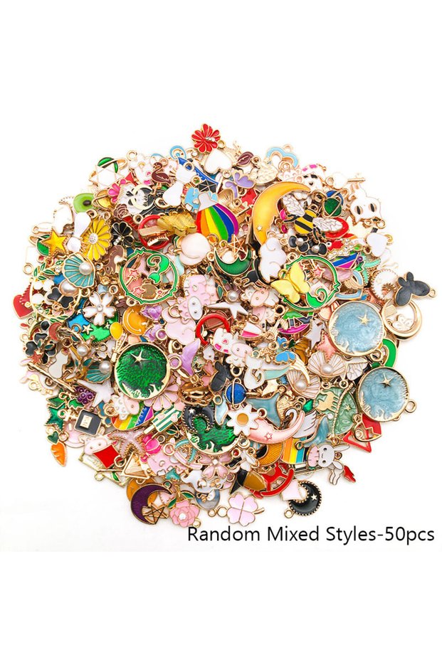 SN466 Mix Styles 20/30/50pcs Jewelry Making Charms Golden Enamel Plated Pendant For DIY Jewelry Maki