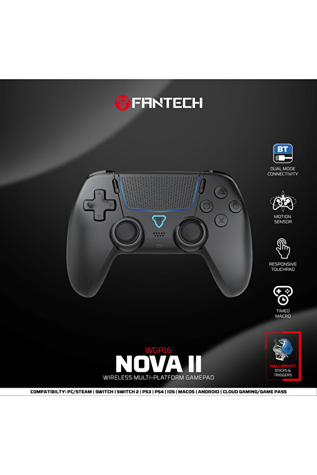 WGP16 BLACK FANTECH NOVA II WGP16 Wireless Gamepad Gyro Sensor Hall Joystick and Effect Trigger for