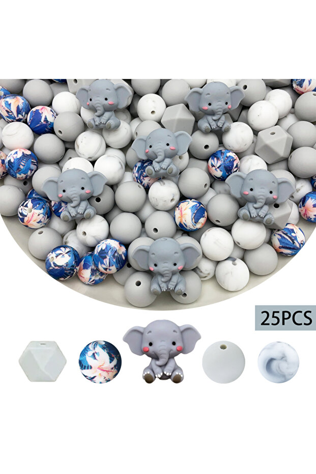 25PCS-set 4 25/55PCS Sloth Elephant Tiger Silicone Bead Set, Perfect for DIY Handmade Crafts Such as