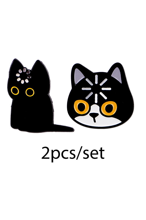 2pcs 2pcs Cute Loading Black Cat Enamel Pin Cartoon Brooch For Coat Women's Brooches Animal Lapel Ba