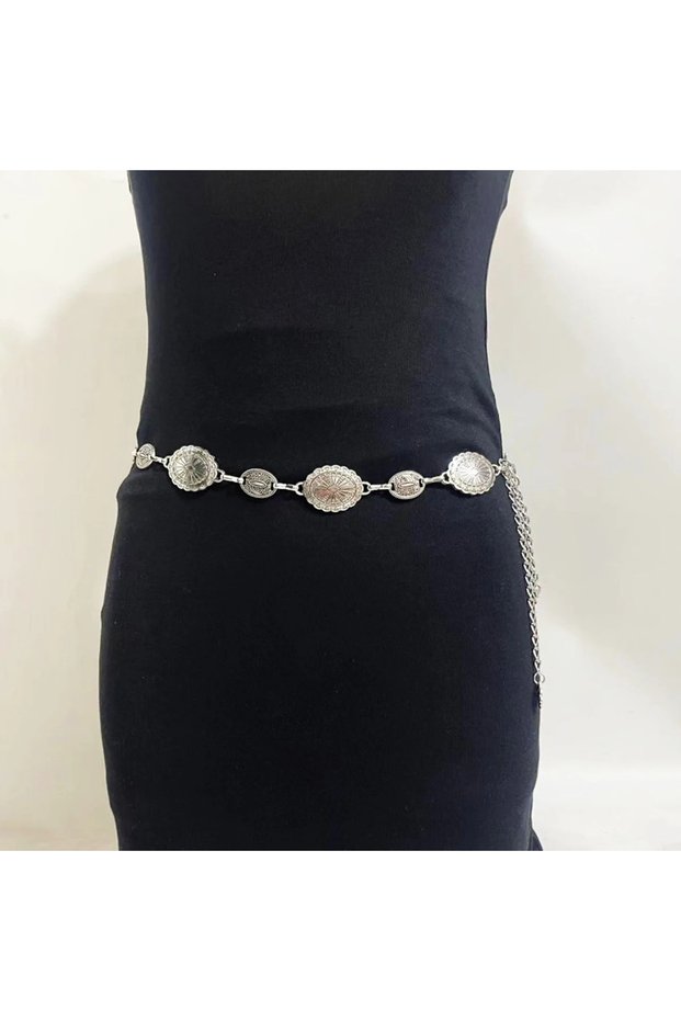 Steel 2025 New Fashion Vintage Oval Craved Metal Waist Chain for Women Retro Style Gold Color Belt F