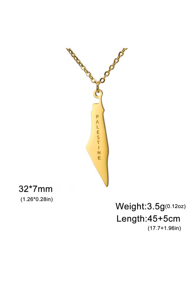 45-50CM Gold-color Palestine Pendant Stainless Steel Necklace Men's And Women's Palestinian Map Chri