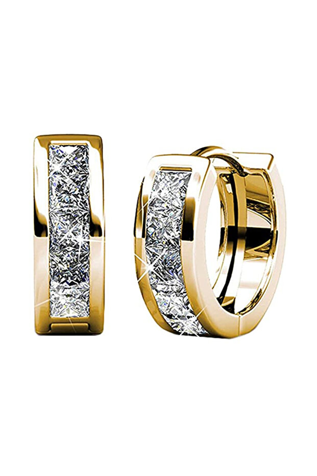 E2247 Huitan Fashion Versatile Women Hoop Earrings with Half Circle Cubic Zirconia Exquisite Gift Te