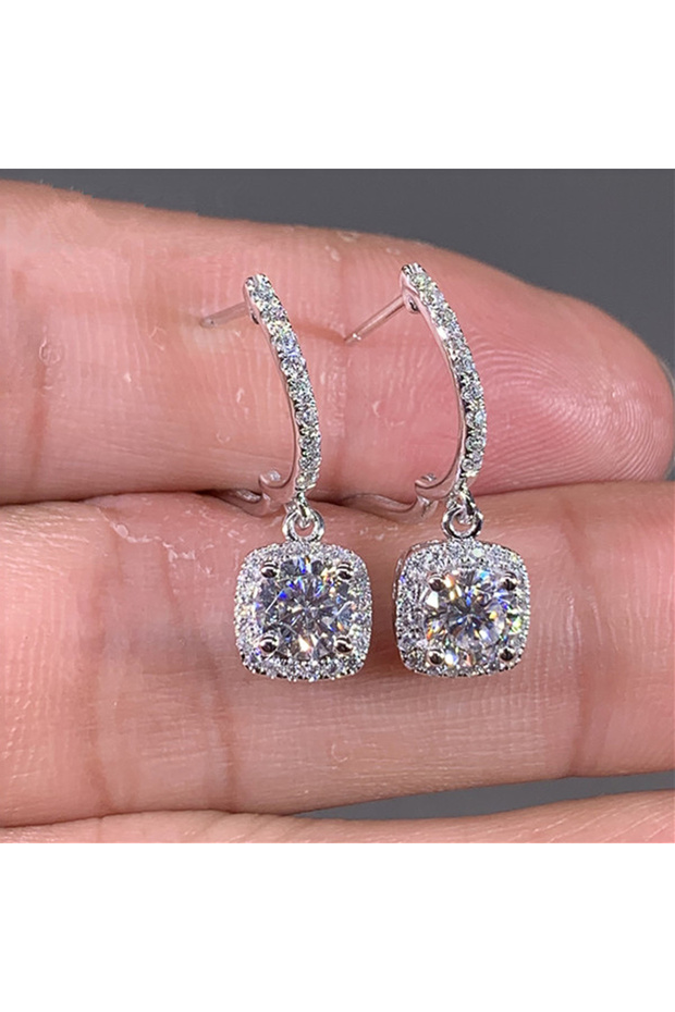 WHITE E657 Huitan New Trendy Square Shape Drop Earrings Brilliant Bridal Engagement Wedding Jewelry