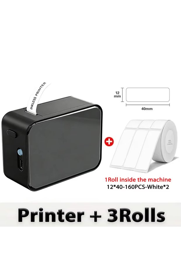Black Add 3Rolls Marklife P15 Mini Thermal Printer Bluetooth Label Printer For Gift/Price/Tag/Sticke