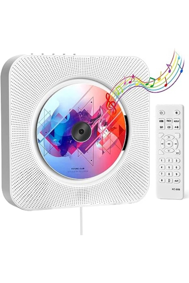 WHITE Qoosea Wall Mounted CD Player with LCD Screen, Home Infrared Remote Control, Support for CD/Bl