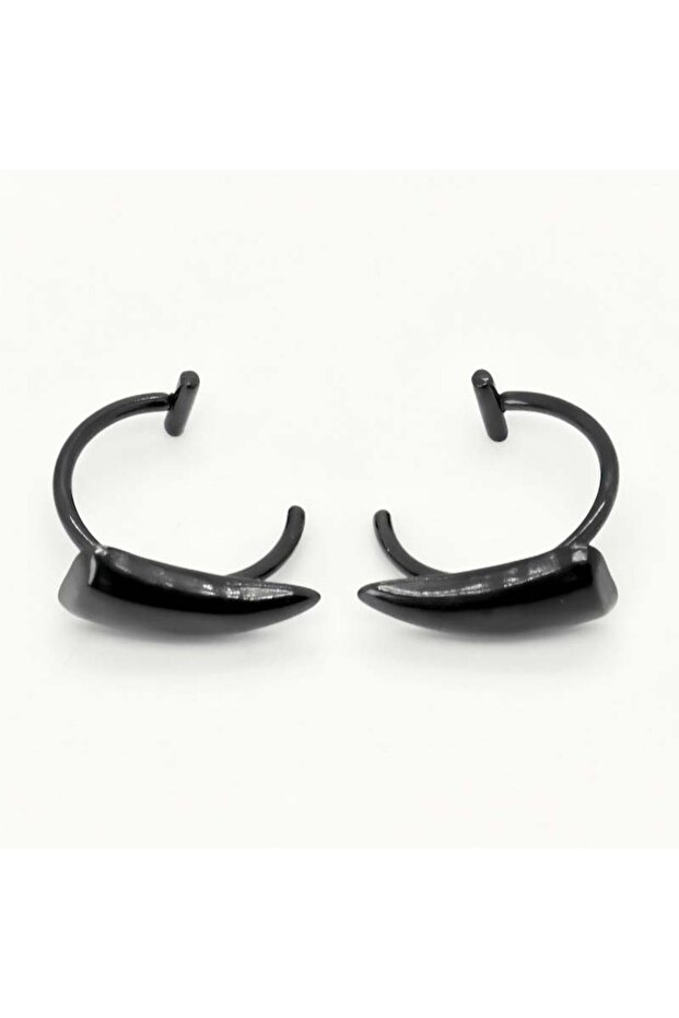 Black 1pair Stainless Steel Personalised Sharp Teeth Fake Piercing Lip Ring Punk Exaggerated Jewelry