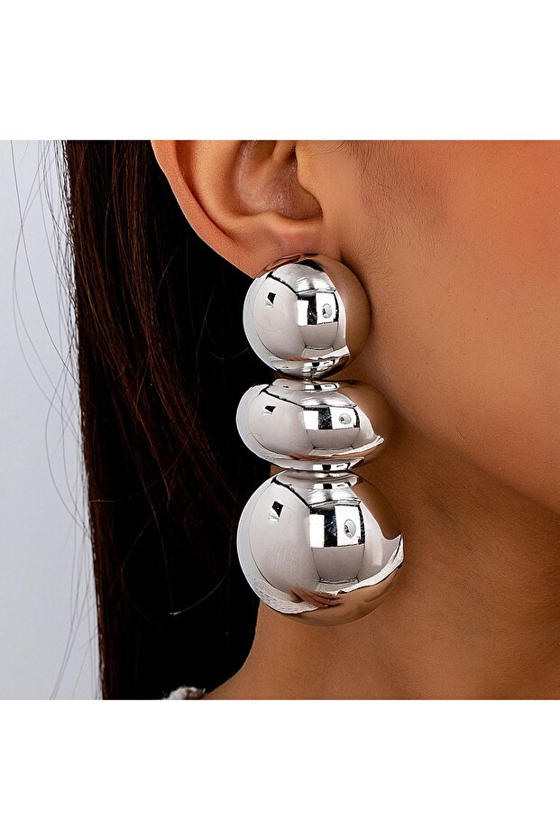 Silver Plated A Pair of Women's Earrings, Exaggerated Glossy Geometric Round Stud Earrings, Suitable