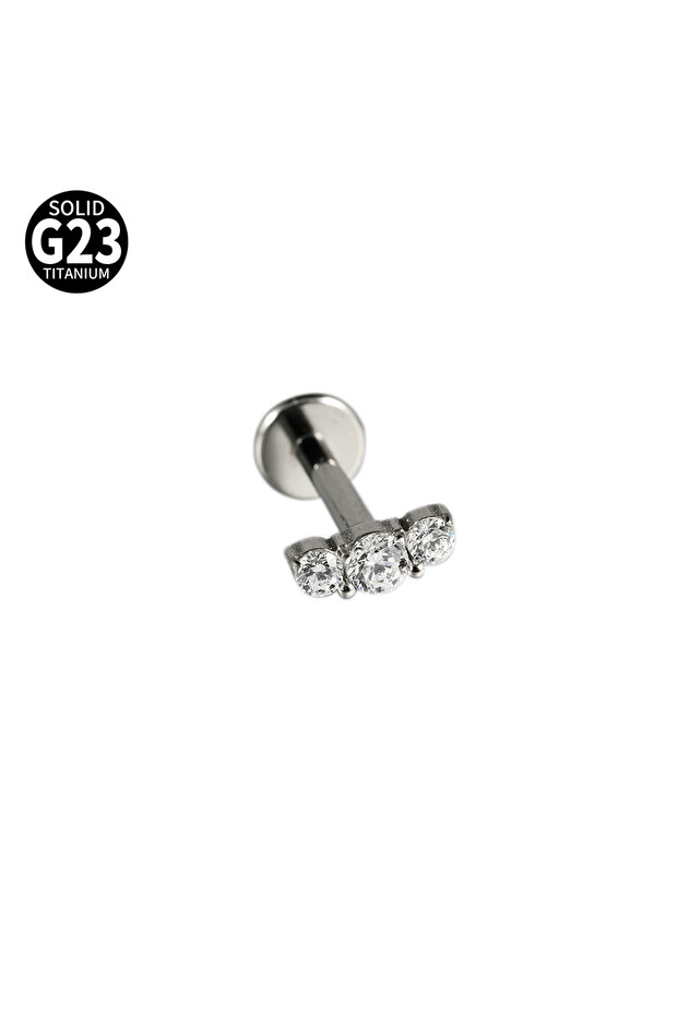 Geometric Ears 1.2X8mm Silver A 1PC G23 Solid Titanium CZ Flower Moon Cartilage Earring Stud Interna