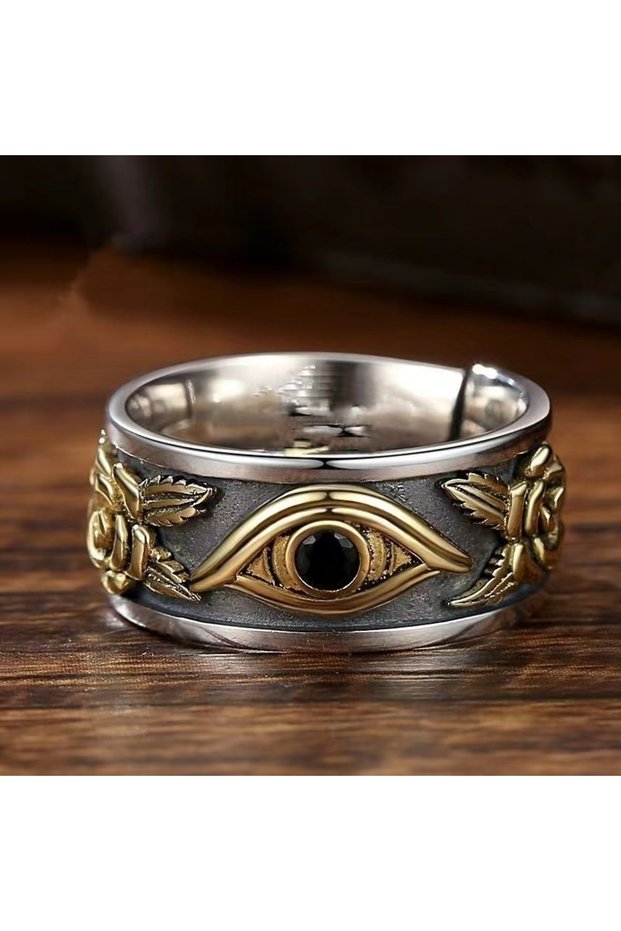 resizable qd361-2 New Fashion Vintage The Eye of Horus Rings For Men Punk Egyptian Triangle Adjustab