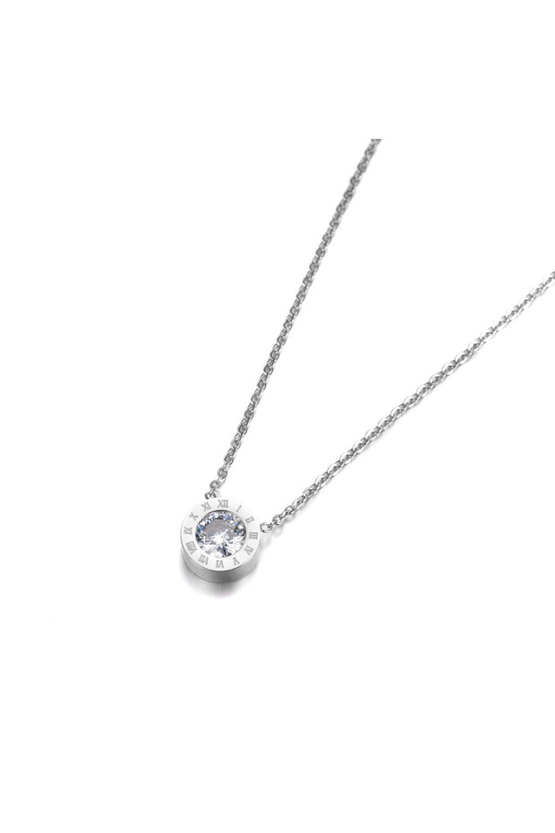 N18004P JeeMango Classic Round 2Ct Cubic Zirconia Pendant Necklace Jewelry Stainless Steel Chokers N