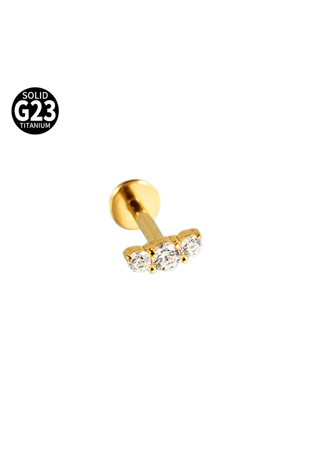 آذان هندسية 1.2 × 8 مم ذهب A قطعة واحدة من التيتانيوم الصلب G23 مرصعة بحجر الزركونيا المكعب على شكل زهرة وقمر وأقراط غضروفية داخلية