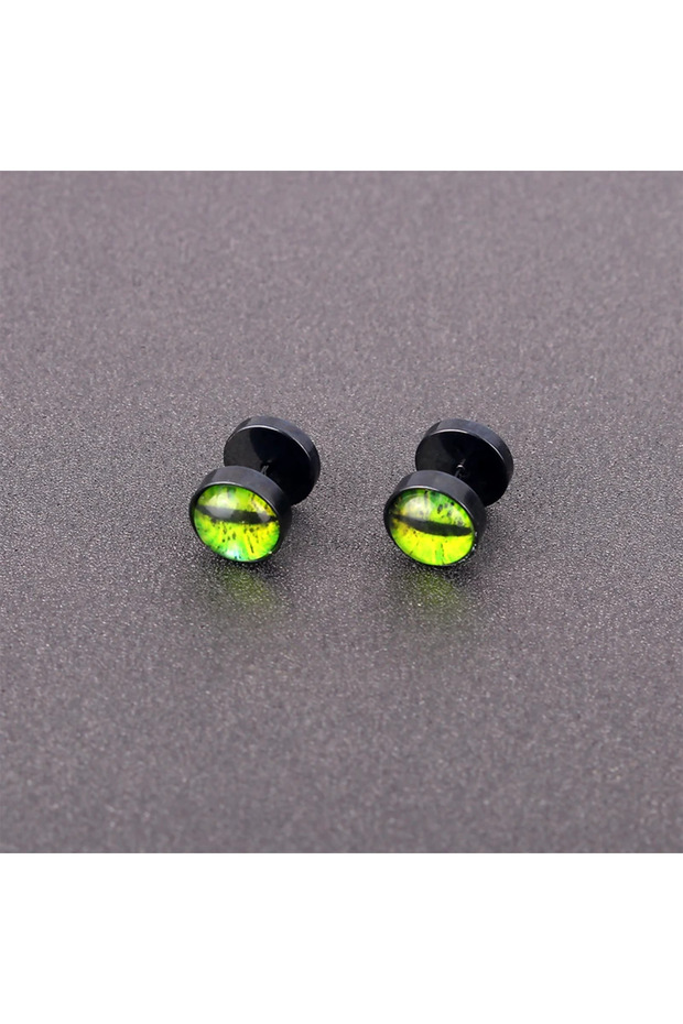 style-3-BK 1 Pair of fashionable men's space round earrings, punk beast pupil elements, female earri