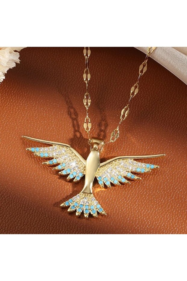 B Trendy Phoenix Stainless Steel Cubic Zirconia Necklaces For Women Men Gold Color Metal Crystal Ne.