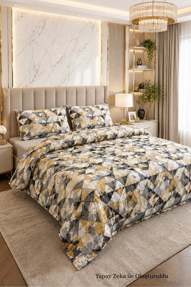 150X200 Double Duvet Cover Set Patterned Yellow-Anthracite