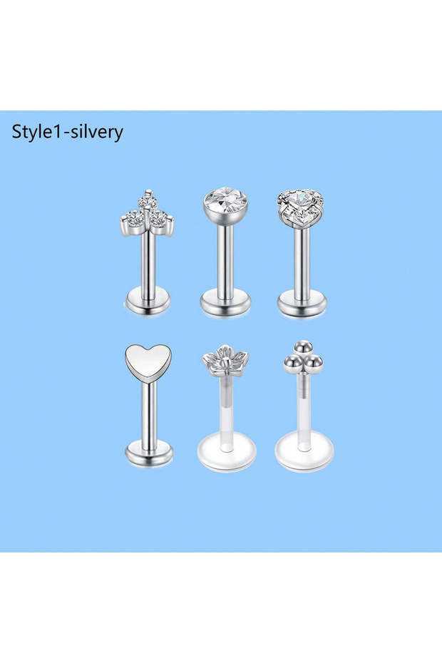 Straight Barbell Face 1.2x8mm Labret, Lip Piercing Jewelry A 6Pcs Cartilage Helix Conch Earring Stud