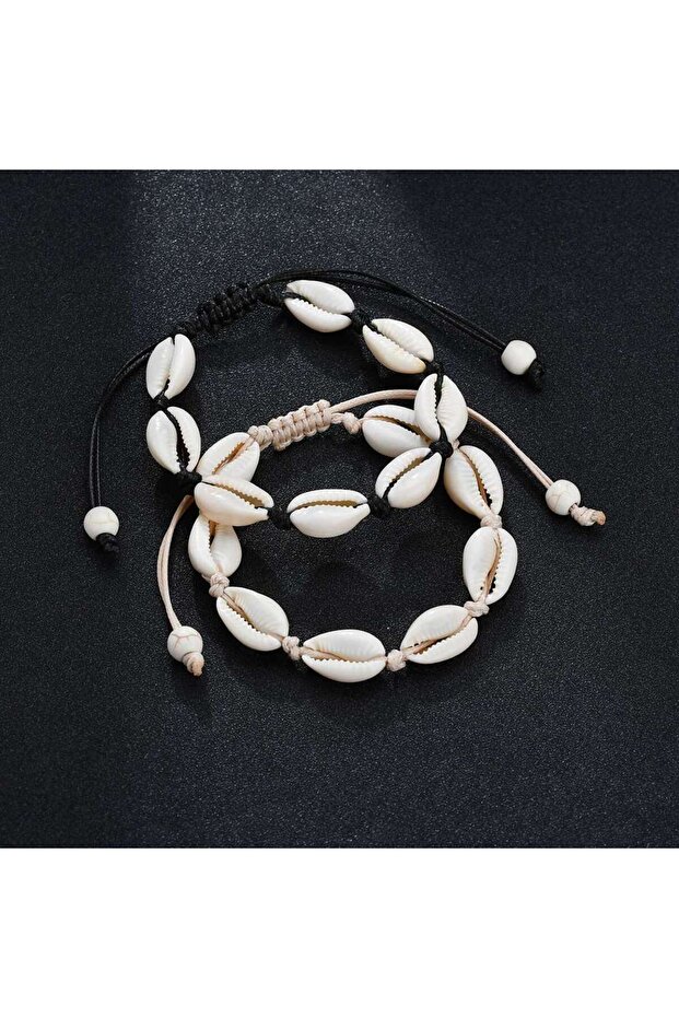 2Pcs Summer Beach Shell Anklet For Women Bohemian Braided Rope Adjustable Chain Bangle Girls Leisure
