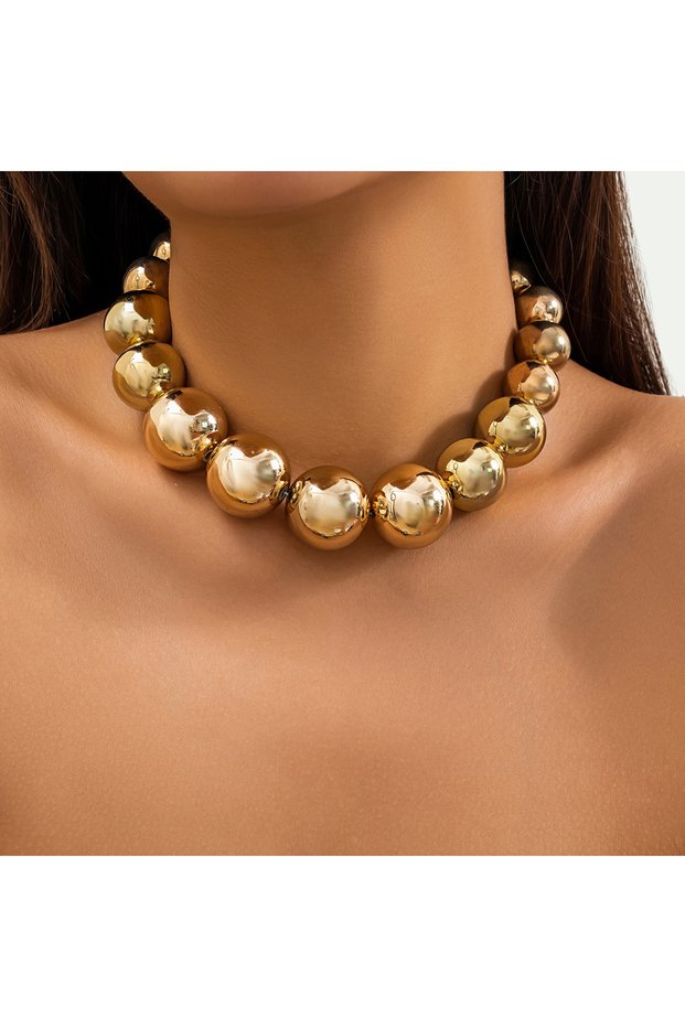 Gold Color Exaggerated Goth Acrylic CCB Big Ball Bead Chain Necklace for Women Punk Chunky Heavy Sho