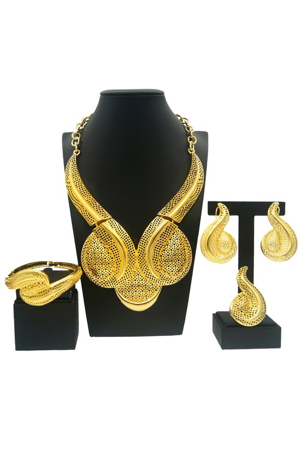 45cm resizable H00447 Italian Women Jewelry Set Large Necklace Gold Plated Original Gold Color Luxur