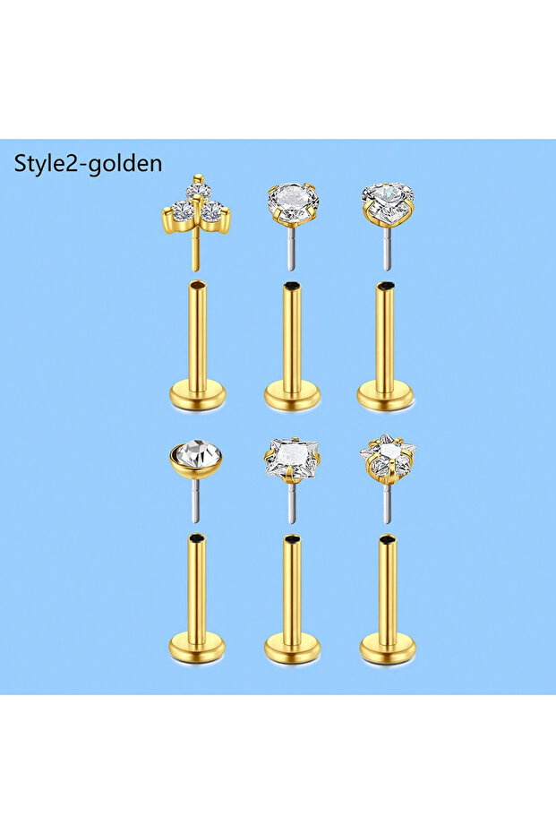 Straight Barbell Face 1.2x8mm Labret, Lip Piercing Jewelry D 6Pcs Cartilage Helix Conch Earring Stud