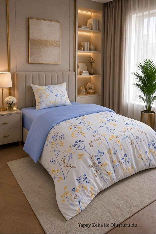 100X200 Single Duvet Cover Set Patterned Yellow-Blue