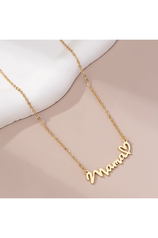 Golden One-Piece Fashionable Heart-Shaped Mama/Mom/Mother Pendant Necklace Mother's Day Jewelry Gift