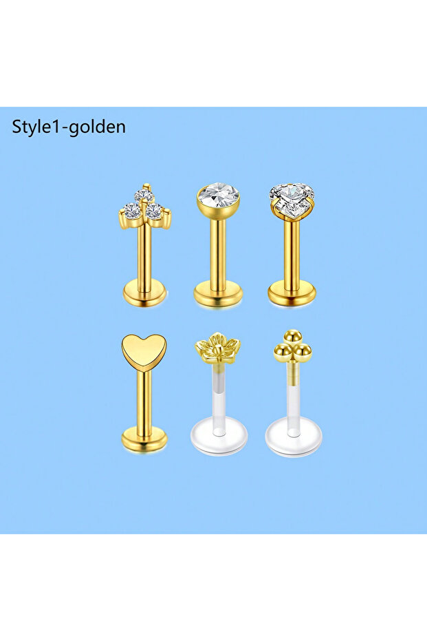 Straight Barbell Face 1.2x8mm Labret, Lip Piercing Jewelry B 6Pcs Cartilage Helix Conch Earring Stud