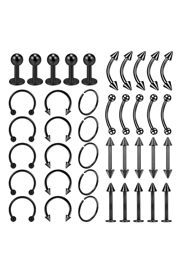 8mm black Surgical Steel Nose Ring Tongue Bar Lot Set Body Piercing Jewelry Accessories Eyebrow Labr