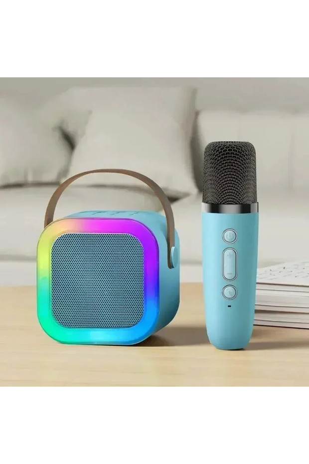 Blue with 1Mic Bluetooth K12 Karaoke Machine Portable 5.3 PA Speaker System with 1-2 Wireless Microp