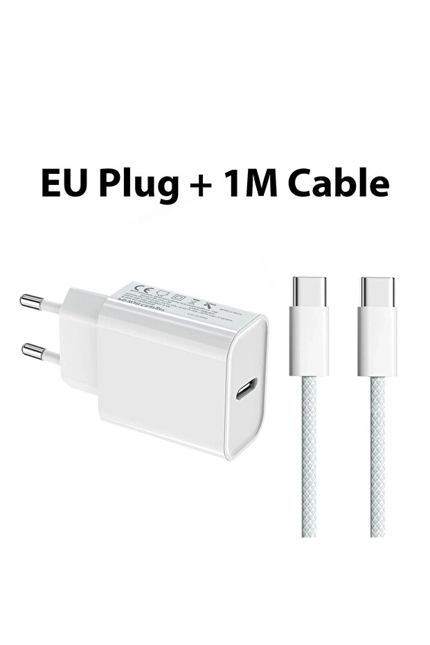 EU Charger and Cable PD 40W Fast Charger For iPhone 16 15 11 12 13 14 Pro Max Plus iPad Air Fast Cha