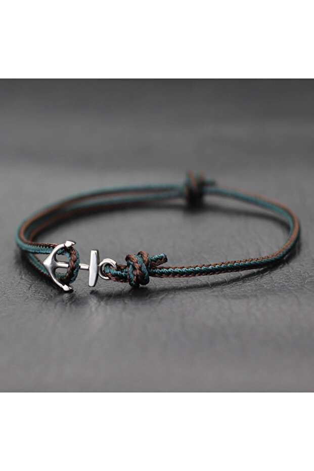 darkgreen New Men Anchor Bracelet Ethnic Style Fine Rope Stainless Steel Braclet Handmade Adjustable