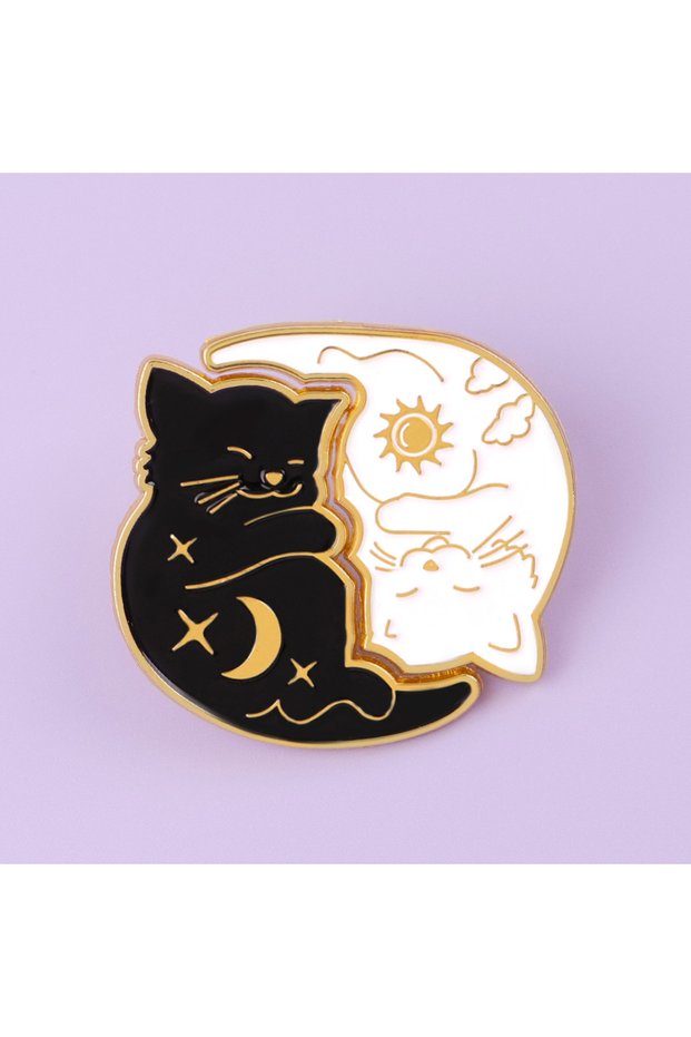 1 Cartoon Cats Brooches For Women Sun Moon Cat Enamel Pin Metal Badge Jewelry Clothing Backpack Acc.