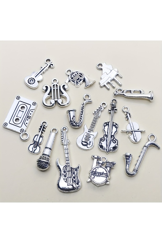 Music Charms Mix 15pcs Antique Silvery Musical Instrument Charms Pendant For Jewelry Making Guitar P