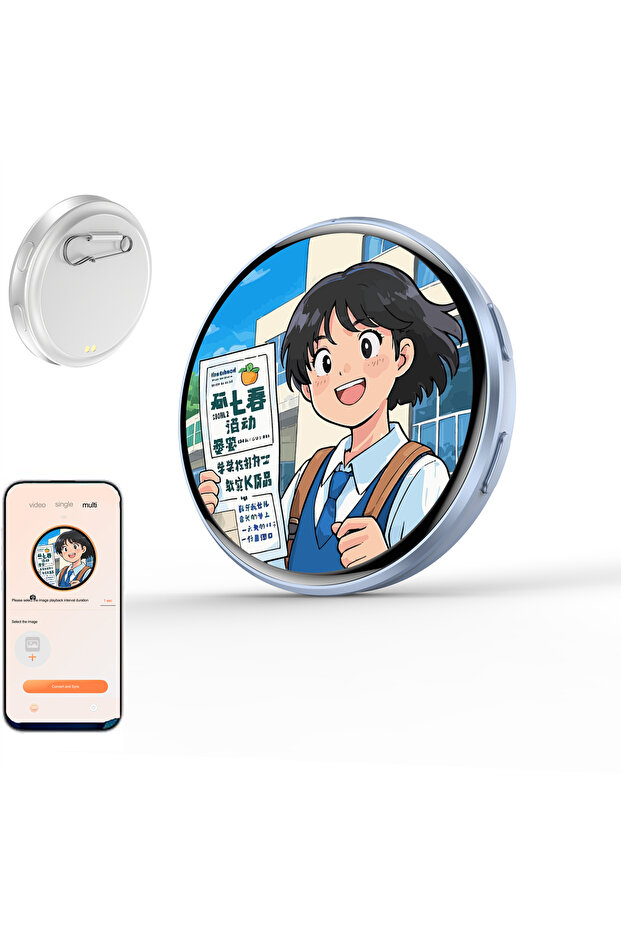 E87-White Electronic Anime Pins with HD Touch Screen-Digital Photo Pixel Display Christmas Gift, Cus