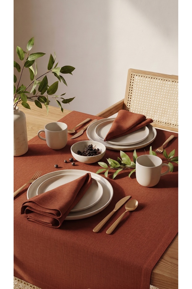 Velvet Textured Premium Brick Color Plain Polyester 6-Piece Seamless Fabric Napkin