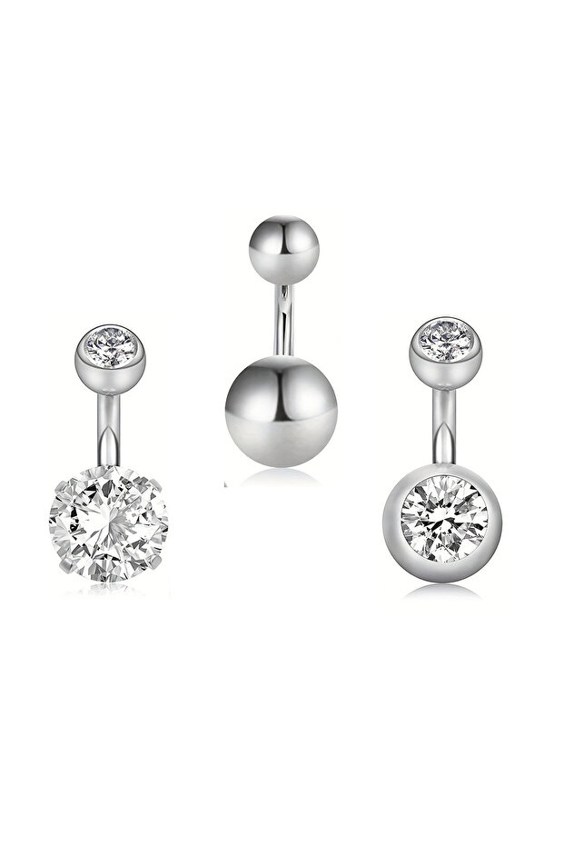Silver 3pcs Short Belly Button Rings, 6mm Bar Length Stainless Steel 14G Small Belly Rings, Navel Pi