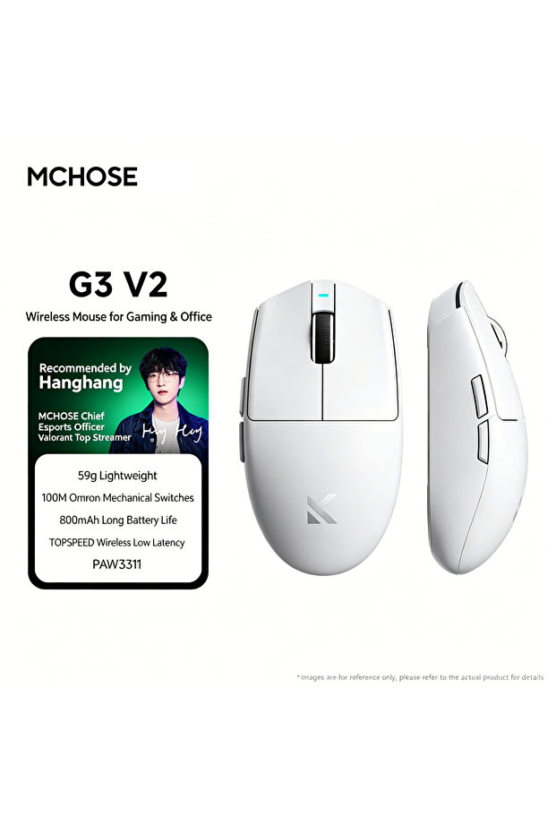 G3 V2 White MCHOSE G3 V2 Gaming Mouse Tri-mode Wireless PAW3395 Sensor 800mAh Battery Mechanical Swi