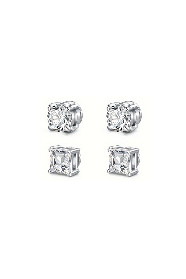 2 pairs silver Set of man's magnetic earrings without punching ear clips,stainless steel personalize