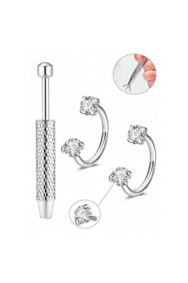 C-shaped and spiral Face 18G 1.0x8mm Nose Rings & Studs 1 18G 2pcs Horseshoe Nose Rings Studs With 1