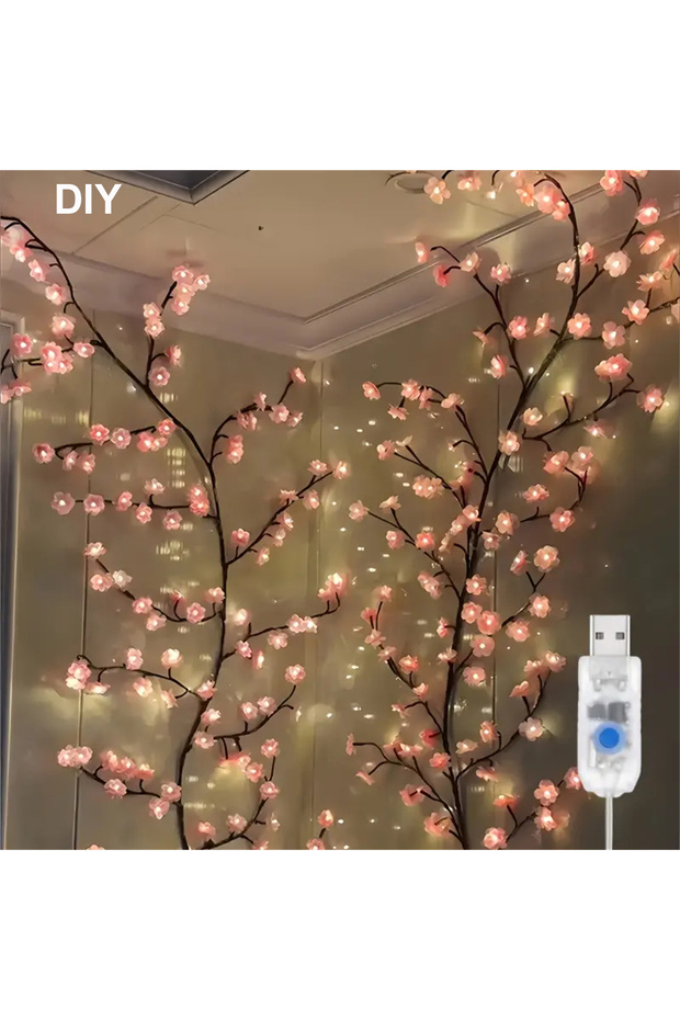 سلسلة أضواء زهور الكرز بـ 96 مصباح LED أصفر، 72/96 LED، تعمل بـ USB مع 8 أوضاع، تصميم زهور بلاستيكية قابلة للتخصيص