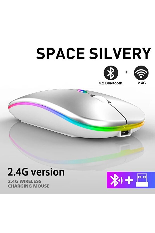Silver Wireless Mouse RGB Rechargeable Bluetooth Mice Wireless Computer Mause LED Backlit Ergonomic