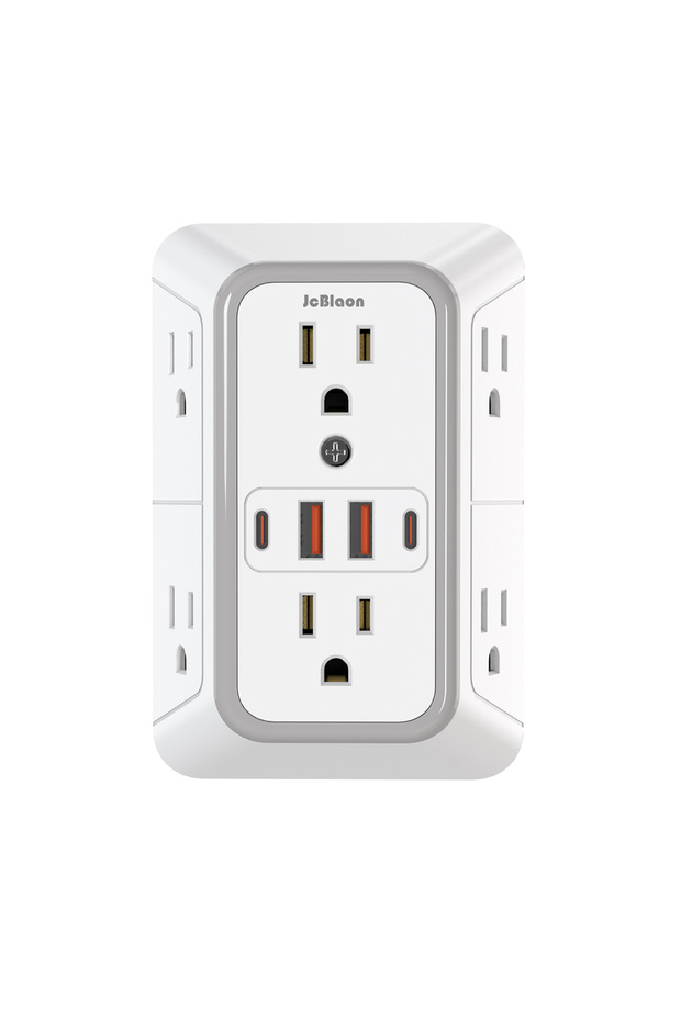 مقبس حائط متعدد المنافذ أمريكي 100-240 فولت مع 6 منافذ تيار متردد، 4 منافذ USB (2 من النوع C)، عالمي