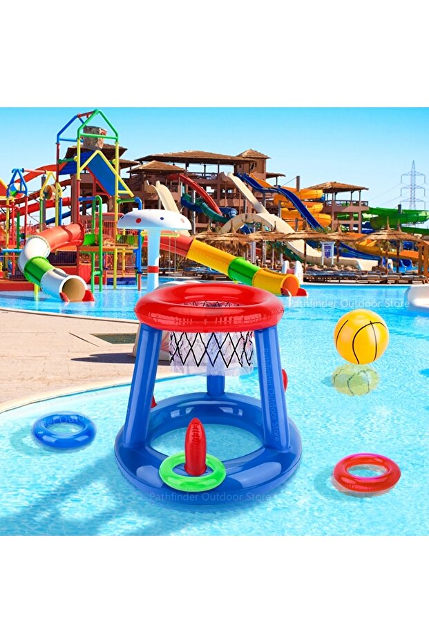 Swimming Pool Basketball Hoop Set Inflatable Floating Hoops with Ball Rings for Kids Teens Adults Pe