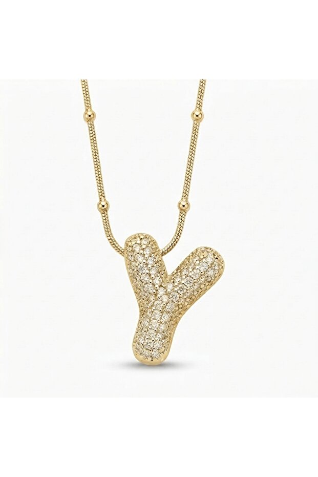 Gold Color Zircon Stone Letter Balloon Necklace