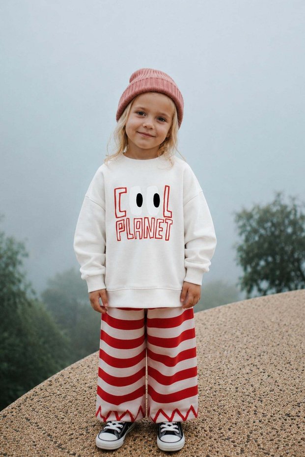 Unisex Kids' 3 Thread Fabric Slogan Printed Cotton Sweatshirt
