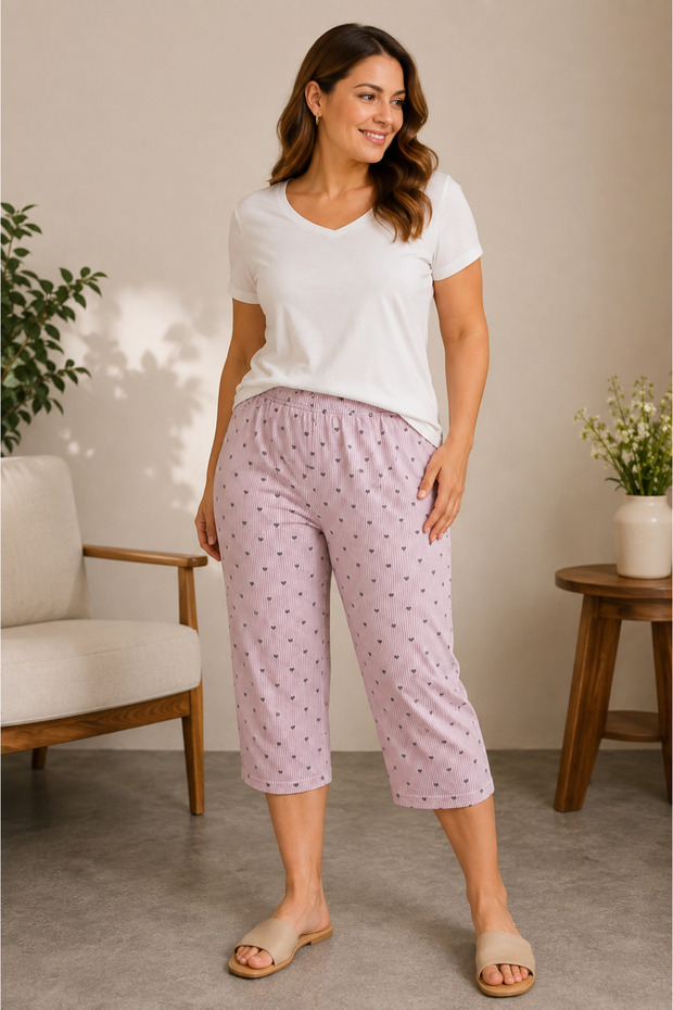 Patterned Combed Cotton Below Knee Large Size Maternity Women's Capri